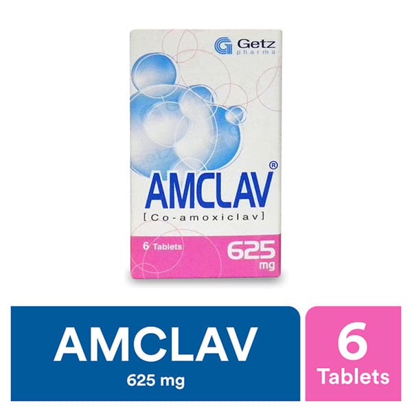 Amclav Tablets 625mg (1 Bottle = 6 Tablets)