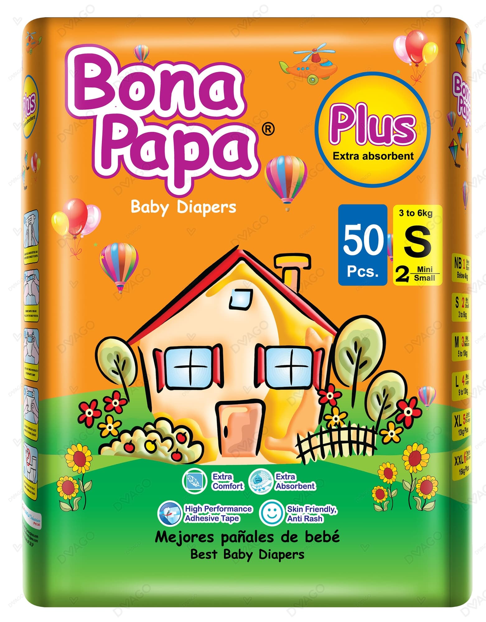 Bona Papa Plus Baby Diapers Small size 2 50Pcs